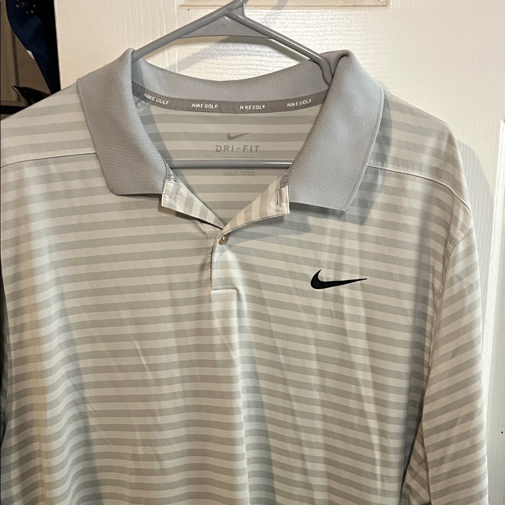 Nike Men's Golf Light Gray Striped Polo Shirt